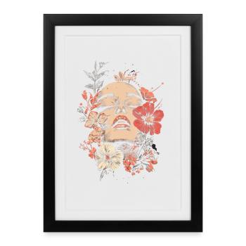 Femme Tête Fleurs Journée Internationale de la Femme Abstrait Créatif - Affiche encadrée (27 × 37 cm) - noir - Devant