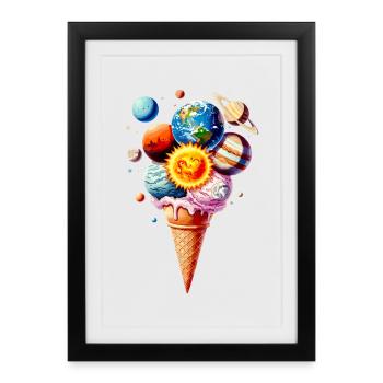 Planet Cream Gaufre Crème glacée - Affiche encadrée (27 × 37 cm) - noir - Devant