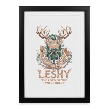 Leshy Wild Forest Spirit Slavic Design - Affiche encadrée (27 × 37 cm) - noir - Devant
