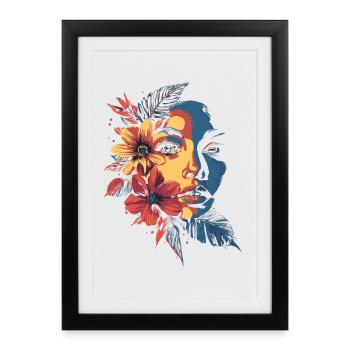 Femme Tête Fleurs Journée Internationale de la Femme Abstrait Créatif - Affiche encadrée (27 × 37 cm) - noir - Devant