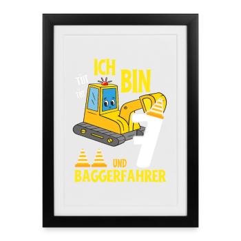 Birthday Excavator 7 Years Excavator Party Gift - Framed poster (27 × 37 cm) - black - Front