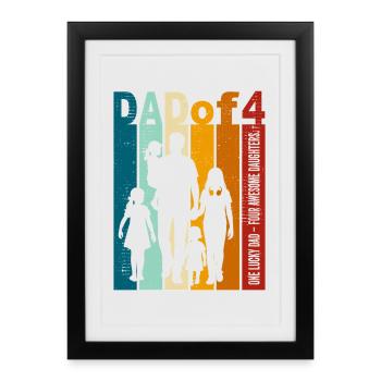 Papa et 4 filles Gift Design Fête des pères - Affiche encadrée (27 × 37 cm) - noir - Devant
