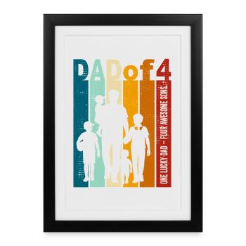 Conception de cadeaux pour papa et 4 fils pour la fête des pères - Affiche encadrée (27 × 37 cm) - noir - Devant