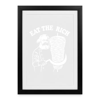 Mangez les riches - Dessin animé de Karl Marx - Doner Kebab - Affiche encadrée (27 × 37 cm) - noir - Devant