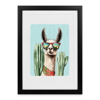 Lama drôle Alpaga Lama Lama Animal Cadeau - Affiche encadrée (27 × 37 cm) - noir - Devant