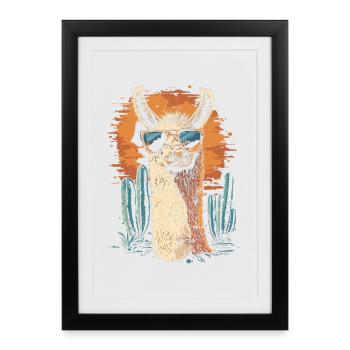 Lama drôle Alpaga Lama Lama Animal Cadeau - Affiche encadrée (27 × 37 cm) - noir - Devant