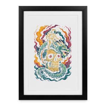 Astronaut Riding Dragon Cosmic Skull Art - Framed poster (27 × 37 cm) - black - Front