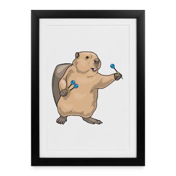 Biber Dart Dartpfeil - Gerahmtes Poster (27 × 37 cm) - Schwarz - Vorne