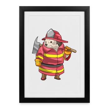 Hedgehog Firefighter Axe Fire Brigade - Framed poster (27 × 37 cm) - black - Front