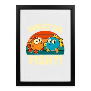 Qu’est-ce que Da Fisch WTF - Vintage Quoi. Dessin animé Da Fish - Affiche encadrée (27 × 37 cm) - noir - Devant