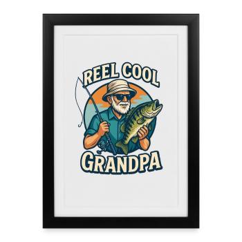 Moulinet cool grand-père - Funny Angler Grandpa Design - Affiche encadrée (27 × 37 cm) - noir - Devant