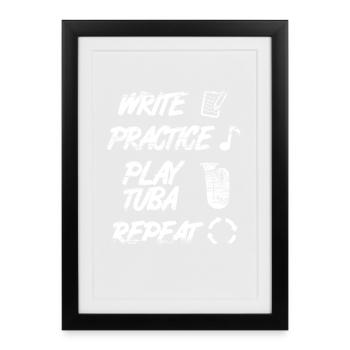 Writing Practice Playing the Tuba Repeat - Framed poster (27 × 37 cm) - black - Front