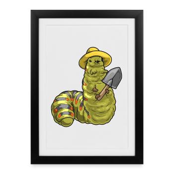 Caterpillar Gardener Shovel Garden - Framed poster (27 × 37 cm) - black - Front