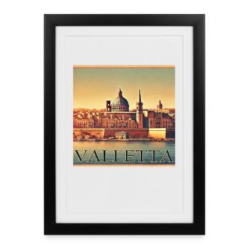 La Valette à Malte : ville portuaire méditerranéenne rétro - Affiche encadrée (27 × 37 cm) - noir - Devant