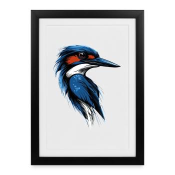 Martin-pêcheur Martin-pêcheur Oiseau mignon Martin-pêcheur Kingfisher - Affiche encadrée (27 × 37 cm) - noir - Devant