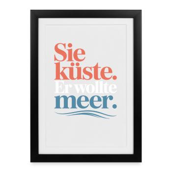 Vous côte Il voulait mer plage amour vague surfeur - Affiche encadrée (27 × 37 cm) - noir - Devant