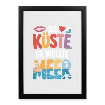 Vous côte Il voulait mer plage amour vague surfeur - Affiche encadrée (27 × 37 cm) - noir - Devant