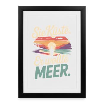 Vous côte Il voulait mer plage amour vague surfeur - Affiche encadrée (27 × 37 cm) - noir - Devant