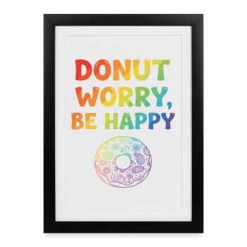 Donut Worry, Be Happy - Conception de beignet coloré - Affiche encadrée (27 × 37 cm) - noir - Devant