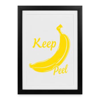 Keep Peel – Humour de banane pour les gourmets et les créateurs de tendances - Affiche encadrée (27 × 37 cm) - noir - Devant