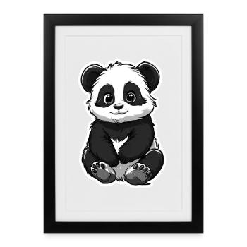 Ours panda mignon - Affiche encadrée (27 × 37 cm) - noir - Devant