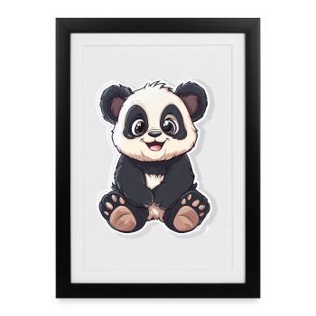 Ours panda mignon - Affiche encadrée (27 × 37 cm) - noir - Devant