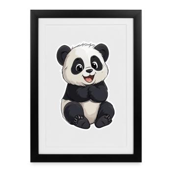 Ours panda mignon - Affiche encadrée (27 × 37 cm) - noir - Devant
