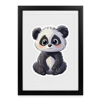 Ours panda mignon - Affiche encadrée (27 × 37 cm) - noir - Devant