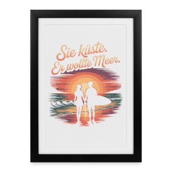 Vous côte Il voulait mer plage amour vague surfeur - Affiche encadrée (27 × 37 cm) - noir - Devant
