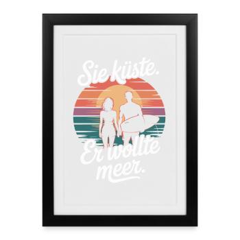 Vous côte Il voulait mer plage amour vague surfeur - Affiche encadrée (27 × 37 cm) - noir - Devant