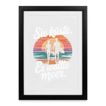 Vous côte Il voulait mer plage amour vague surfeur - Affiche encadrée (27 × 37 cm) - noir - Devant