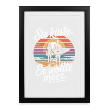 Vous côte Il voulait mer plage amour vague surfeur - Affiche encadrée (27 × 37 cm) - noir - Devant