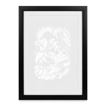 Chemise de samouraï : Dragons dansant toute la nuit de la fête - Affiche encadrée (27 × 37 cm) - noir - Devant