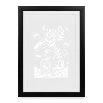 Music Big Cat Shirt: Vinyl Vibes & Tiger Sound - Framed poster (27 × 37 cm) - black - Front