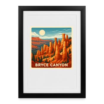 Bryce Canyon Paysage rétro Randonnée Parc naturel - Affiche encadrée (27 × 37 cm) - noir - Devant