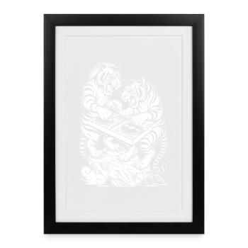 Chemise DJ Techno : Raver Tiger en Electro Vibes - Affiche encadrée (27 × 37 cm) - noir - Devant
