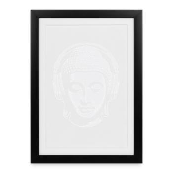 Bouddha avec casque Mindfulness Musique Boho Zen - Affiche encadrée (27 × 37 cm) - noir - Devant