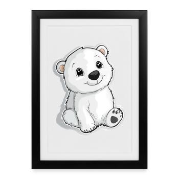 Illustration d’ours polaire – Motif d’animal arctique - Affiche encadrée (27 × 37 cm) - noir - Devant
