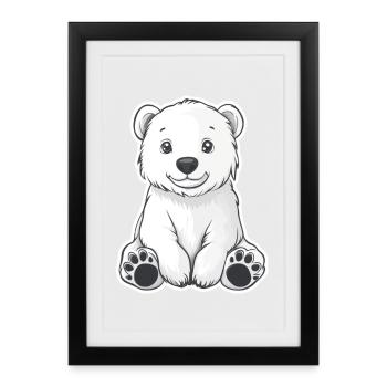 Illustration d’ours polaire – Motif d’animal arctique - Affiche encadrée (27 × 37 cm) - noir - Devant