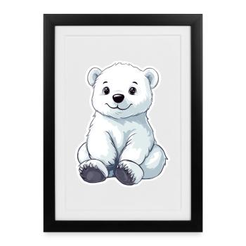 Illustration d’ours polaire – Motif d’animal arctique - Affiche encadrée (27 × 37 cm) - noir - Devant