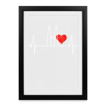 Kuala Lumpur Skyline Heartbeat Malaisie Amour KLCC - Affiche encadrée (27 × 37 cm) - noir - Devant