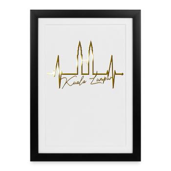 Kuala Lumpur Skyline Heartbeat Malaisie Amour KLCC - Affiche encadrée (27 × 37 cm) - noir - Devant