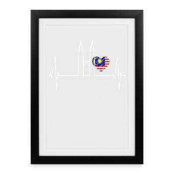 Kuala Lumpur Skyline Heartbeat Malaisie Amour KLCC - Affiche encadrée (27 × 37 cm) - noir - Devant