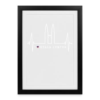 Kuala Lumpur Skyline Heartbeat Malaisie Amour KLCC - Affiche encadrée (27 × 37 cm) - noir - Devant