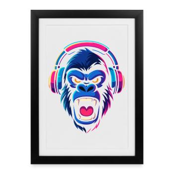 Neon Gorilla With Headphones - Framed poster (27 × 37 cm) - black - Front