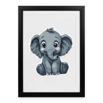 Éléphant mignon – idée cadeau pour les amoureux des animaux - Affiche encadrée (27 × 37 cm) - noir - Devant