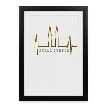 Kuala Lumpur Skyline Heartbeat Malaisie Amour KLCC - Affiche encadrée (27 × 37 cm) - noir - Devant