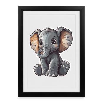 Éléphant mignon – idée cadeau pour les amoureux des animaux - Affiche encadrée (27 × 37 cm) - noir - Devant