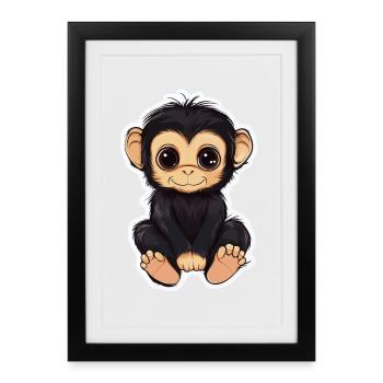 Singe mignon Singe mignon Cadeau pour les fans de singe - Affiche encadrée (27 × 37 cm) - noir - Devant