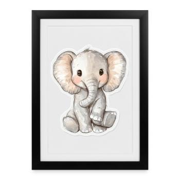 Éléphant mignon – idée cadeau pour les amoureux des animaux - Affiche encadrée (27 × 37 cm) - noir - Devant